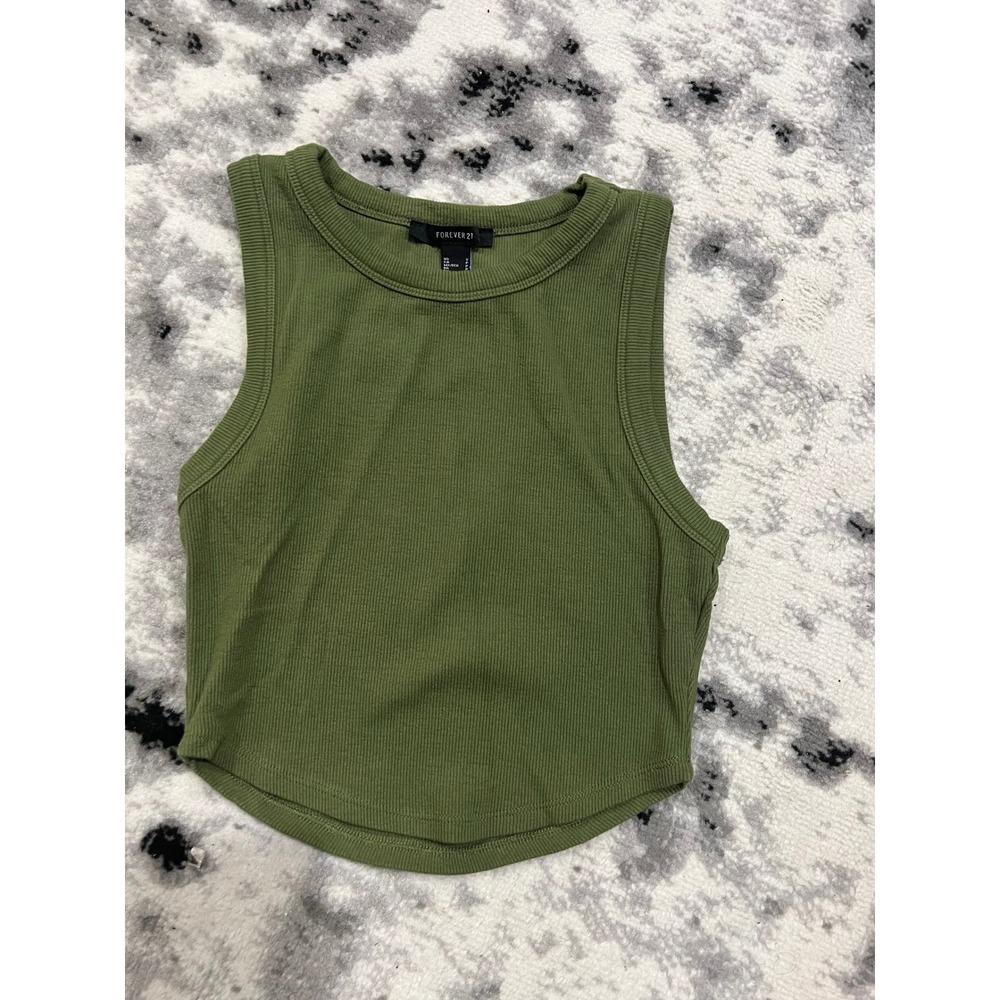 Forever 21 Ribbed Olive‎ Green Cropped Tank Top Women's Size Small